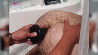 BUTT SEX DESTRUCTION IN THE BATH WITH MASSIVE DILDO AND INFLATABLE PLUG