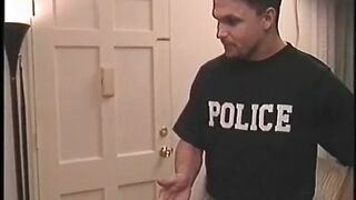 Hung cop gets his giant shaft deepthroated by blonde chick
