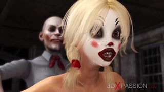 Joker Bangs Rough a Fine Alluring Blonde in a Clown Mask in the Abandoned Room