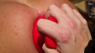 Stretching sissy hole with a xxl ass plug. won't fit, yet..
