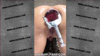 Hotkinkyjo in white bra open her butt with XO speculum, self ass-sex fisting & prolapse