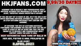 Alluring Hotkinkyjo take tons of balls in her behind, fisting & ass-sex prolapse in blue shirt
