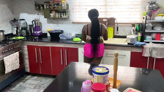 Black Hard-core Sex in the Kitchen with Giant Schlong Jaydick and Monstrous Breasts African Nemi