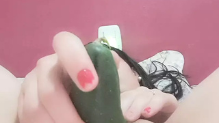 masturbate with small and wide cucumber