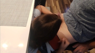I lick my stepfather under the table and then I ride his prick