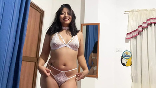 My stepsister surprises me with her fine lingerie