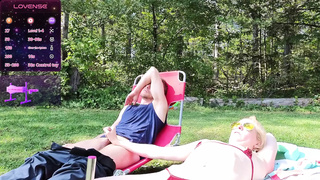 Web camera ex-wife mounts machine and cock while sunbathing