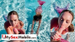 Monstrous Titties Blonde Tiffany Leiddi gives a Sensual BLOWJOB in the Pool