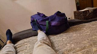 Attractive white buttock sharing room with stranger in hotel fine stranger in underwear is failed