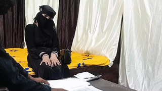 Gorgeous chick in hijab playing with officer's schlong for signature