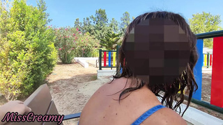 #two Rod flash - I pull out my rod in front of a lady in the park and she helps me sperm in her melons - Extreme Very risky -