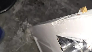 Step mom listen music in bathroom while shaving her cunt in front of step son