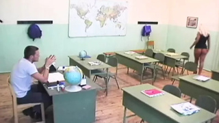 Blonde French chick getting analized in the classroom