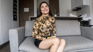 Home-made 18yo Colombian model desperate to get booked mounts the producer bareback on the spot. She strips down and spreads wid