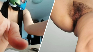 Fine brunette with moans. hairy cunt with moans.