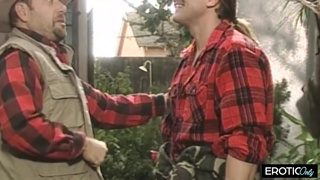 Lumberjack rides his bride